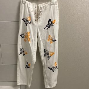 Shein size M white lace up printed pants